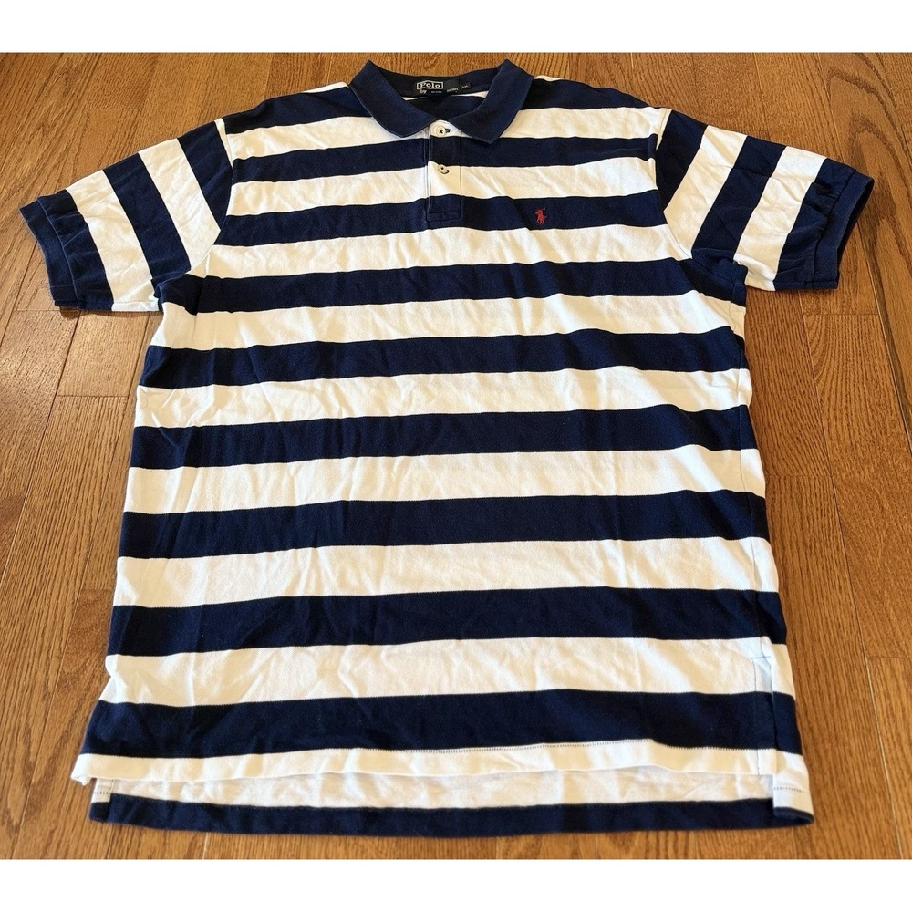 Polo Ralph Lauren Men's Polo Shirt Navy And White Stripes Pony Logo Size XXL - Picture 4 of 7